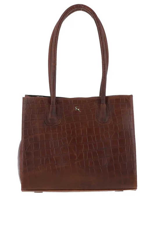 Two Section Croc Print Leather Handbag - Ashwood Leather