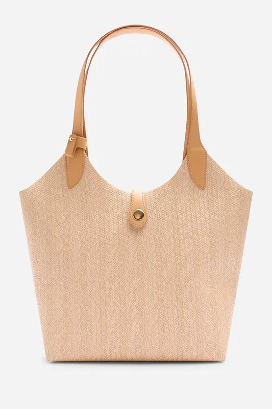 Akira Raffia Shoulder Bag with Contrast Front Pocket - Where's That From