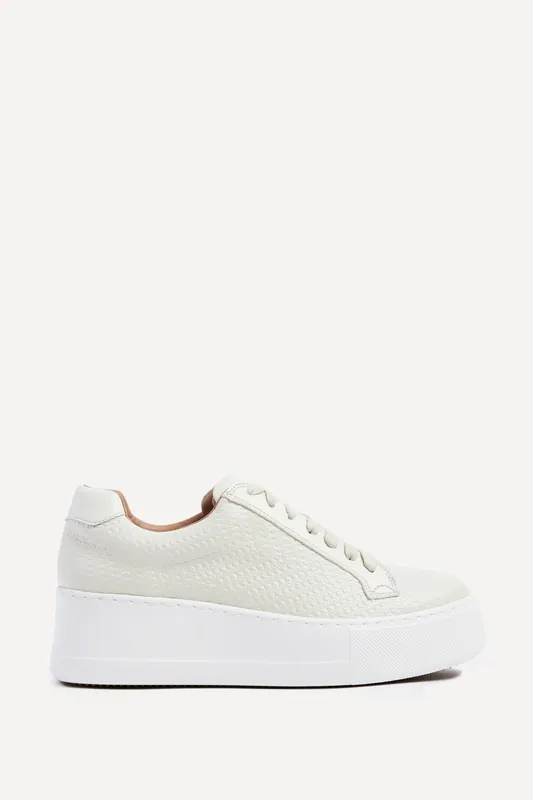 Twyla Cream Faux Leather Trainers - Linzi