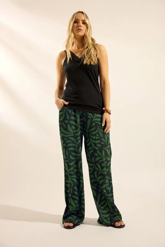 Tall Palm Print Wide Leg Trousers - Long Tall Sally