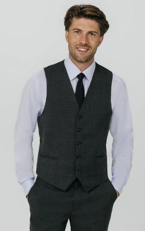 Charcoal Windowpane Waistcoat - Dobell