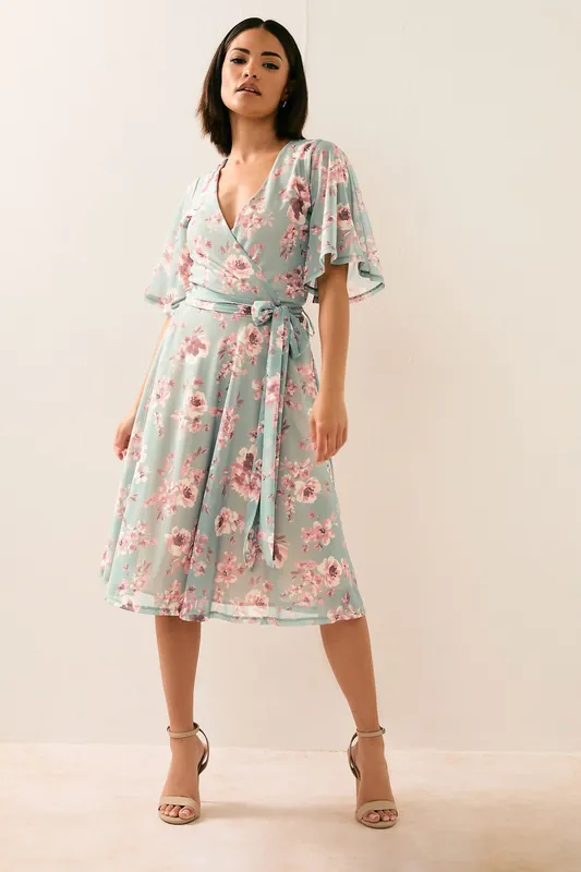 Petite Mesh Floral Midi Dress - PixieGirl