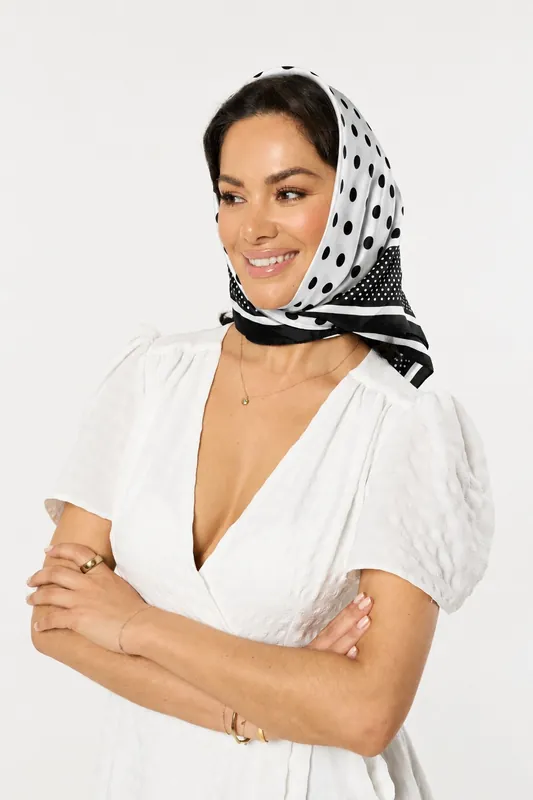 Black And White Polka Dot Satin Scarf - Liquorish
