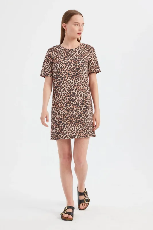 Animal Print Round Neck Mini Dress - Hiccup