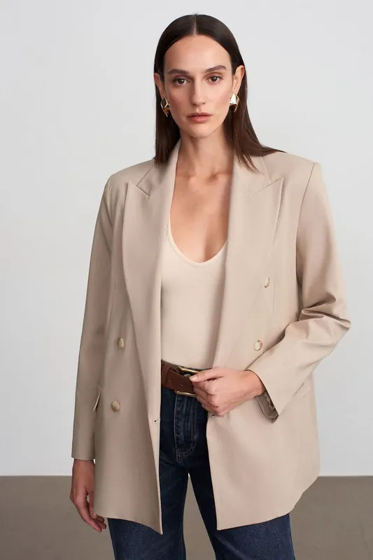 Long Crepe Blazer Jacket - Dilvin