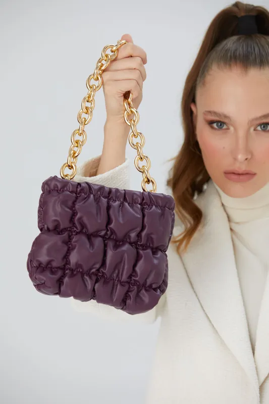 Puffy Quilted chunky Chain Handbag - Belissh