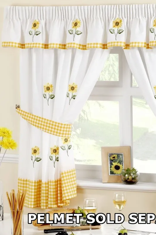 Sunflower Taped Embroidered Floral Curtains With Tie Backs - Alan Symonds