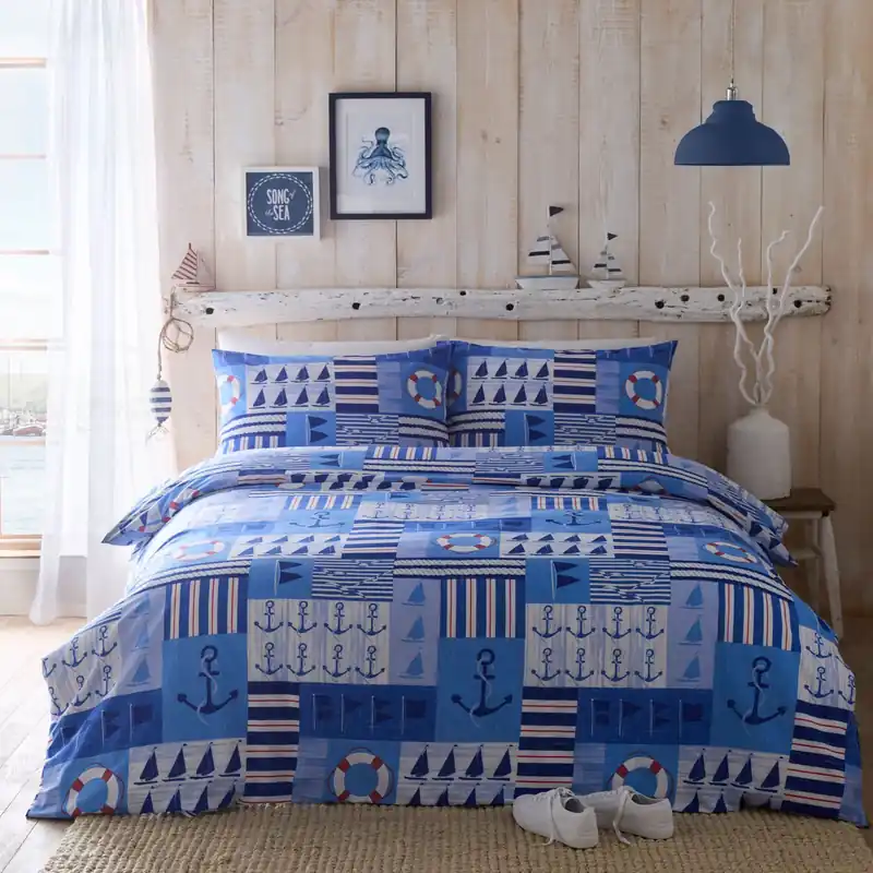 Regatta Nautical Reversible Duvet Cover Quilt Set with Pillowcase - Portfolio Home
