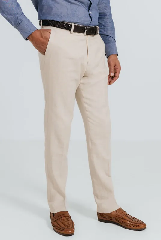 Oatmeal Linen Suit Trousers - Dobell
