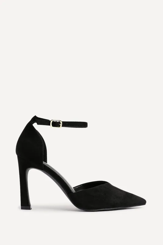Moira Black Faux Suede V Cut Court Heel - Linzi