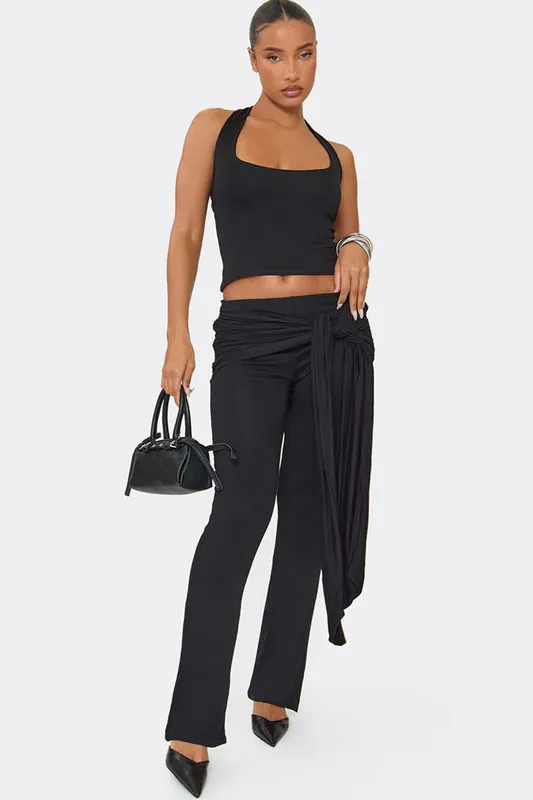 Straight Leg Ruched Mid Rise Trousers - EGO