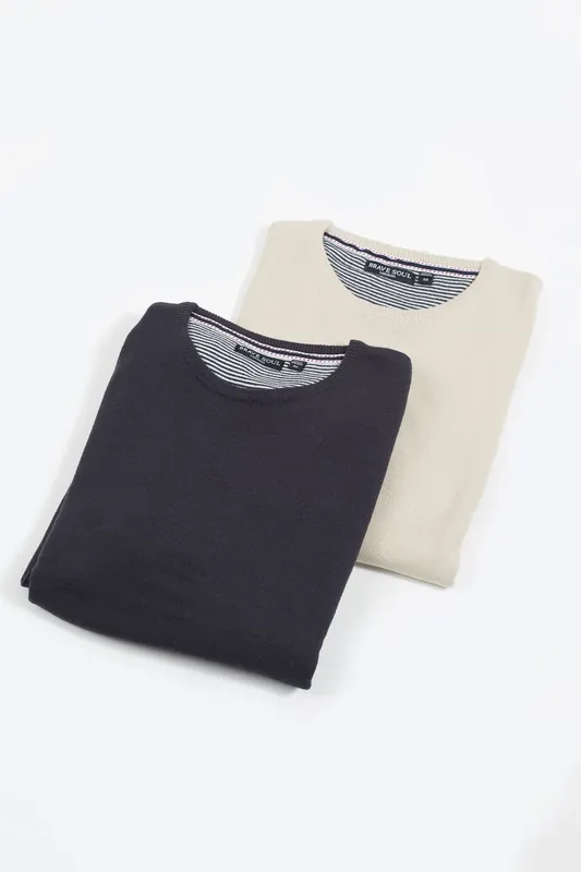 2 Pack Crew Neck Knit Jumpers - Brave Soul