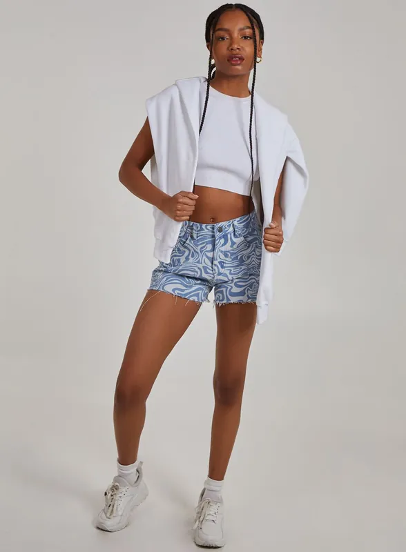 Swirl Print Denim Shorts - Pink Vanilla