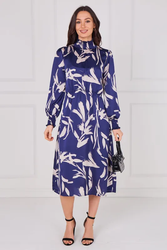 Sapphire Whisper Floral Shirred Neck Midaxi Dress - Love Sunshine