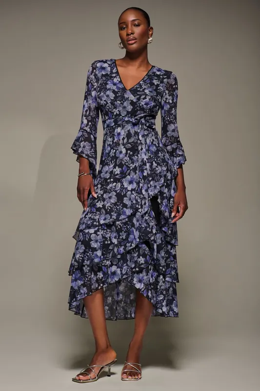 Ruffle Sleeve Tiered Mesh Midaxi Dress - Jolie Moi