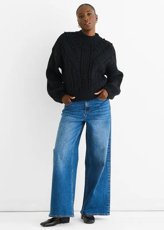 Black Chunky Knit Oversized Knit Jumper - Gini London