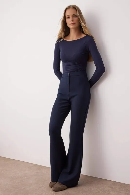 High Waist Flared Bootcut Woven Trousers - WOVCOR