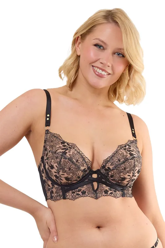 Cindy Black Floral Embroidery Longline 'Bra' - Playful Promises