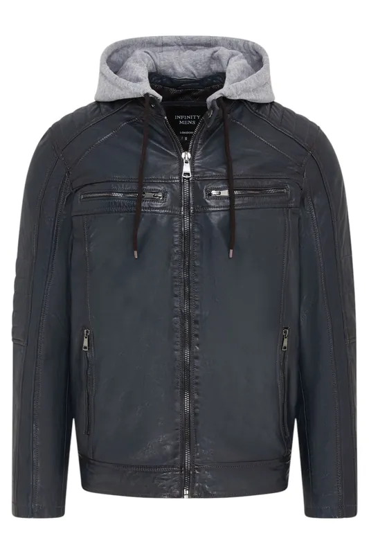 Hooded Biker Lamb Leather Jacket - Burten