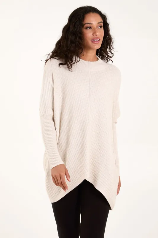 Basket Weave High Neck Jumper - Blue Vanilla