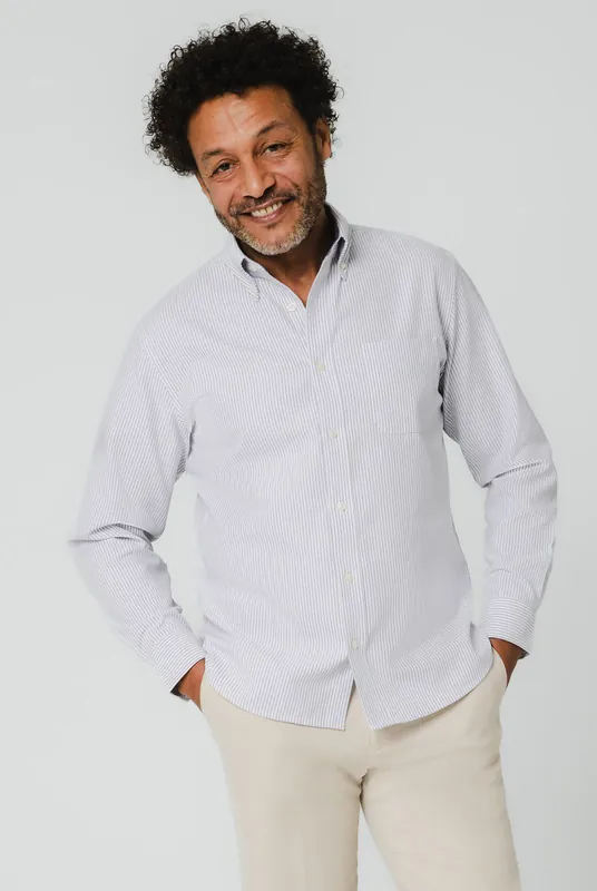 Blue & White Striped Oxford Shirt - Dobell
