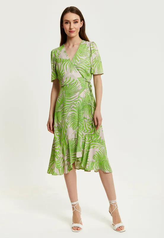 Tropical Print Midi Wrap Dress - Liquorish