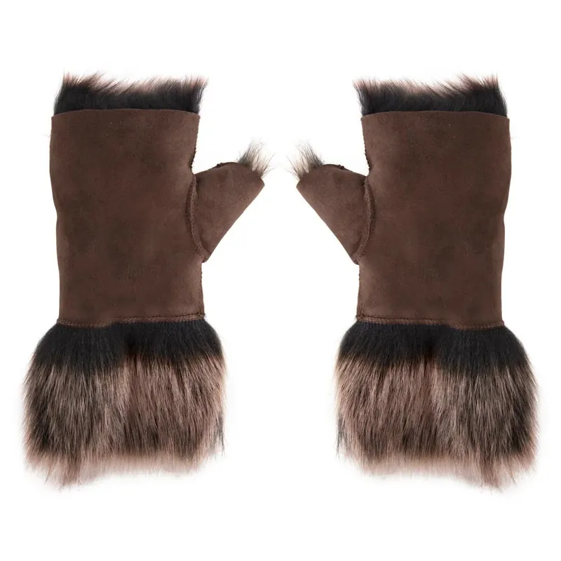 Fingerless Gloves Thermal Shearling Lined Half-Finger Mittens