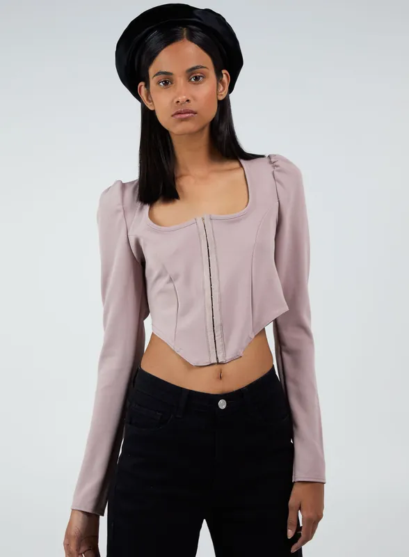 Long Sleeve Corset Top - Pink Vanilla