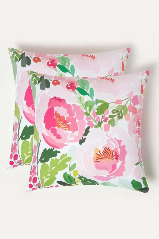 Luxury Waterproof Pink Peony Outdoor Cushion 45 x 45 cm, Set of 2 - Homescapes