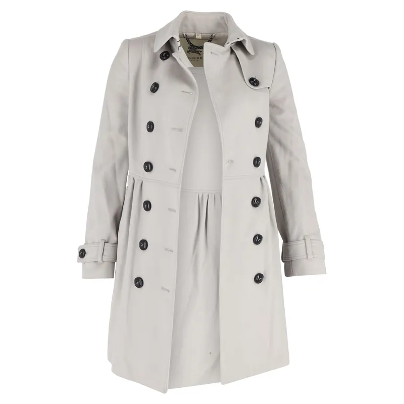 Preloved Double Breasted Trench Jacket in Grey Cotton - Burberry