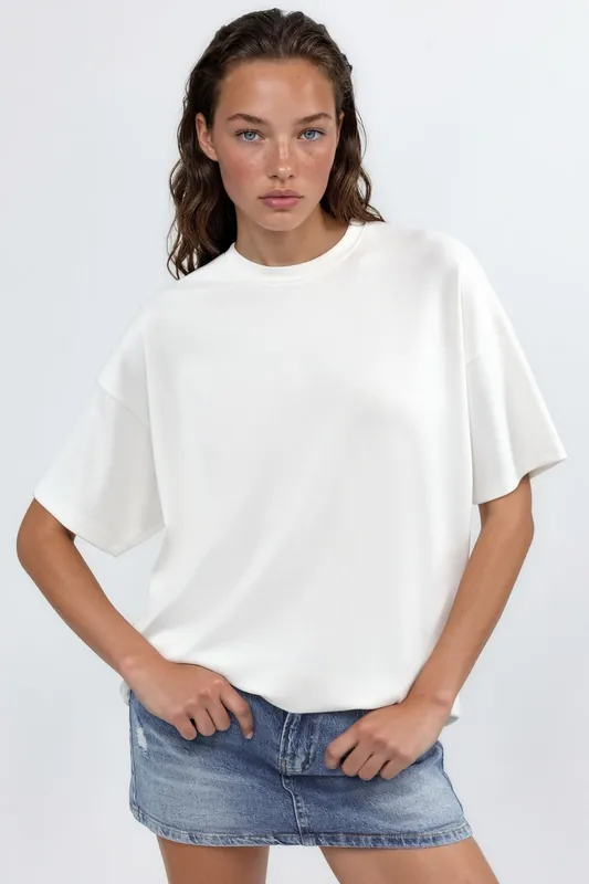 Oversized Crew Neck Modal Touch Knitted T-Shirt