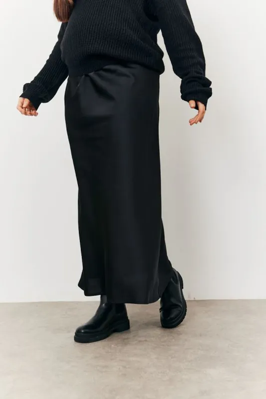 Black Maternity Satin Slip Midaxi Skirt - In The Style