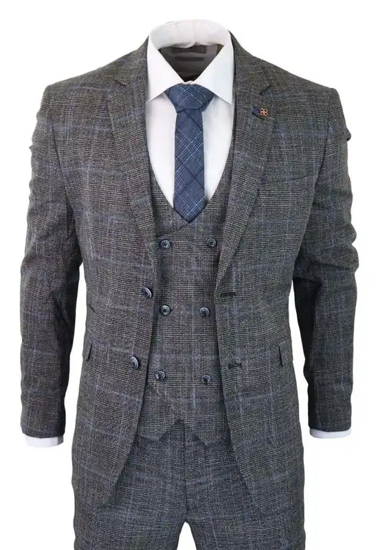3 Piece With Check Tweed Vintage Classic Suit - Infinity Leather