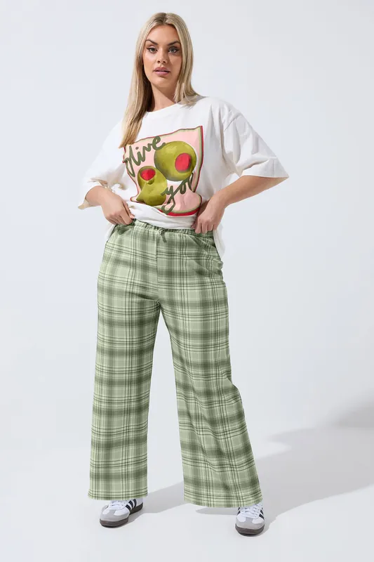 Check Wide Leg Trousers - Yours