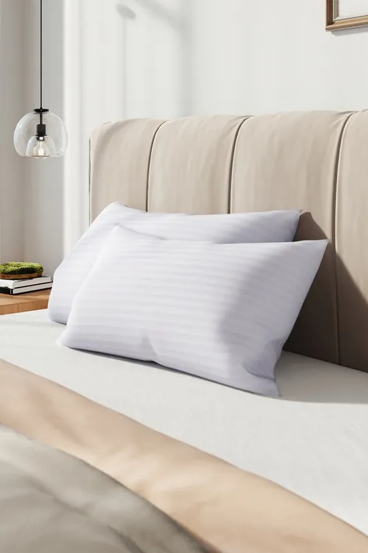 2Pcs Washable Stripe Bed Pillows Comfortable Medium Firm Support Pillows, 70cm L x 42cm W - Living and Home