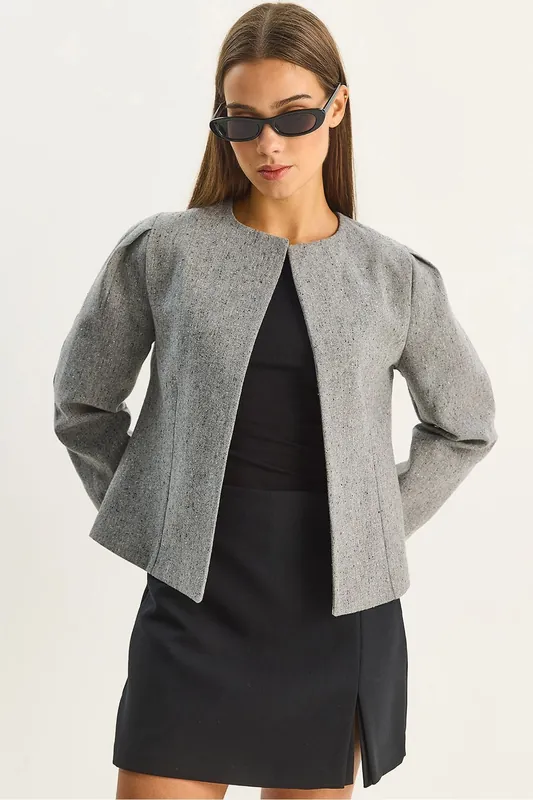 Textured Open Collar Lined Jacket - Bianco Lucci