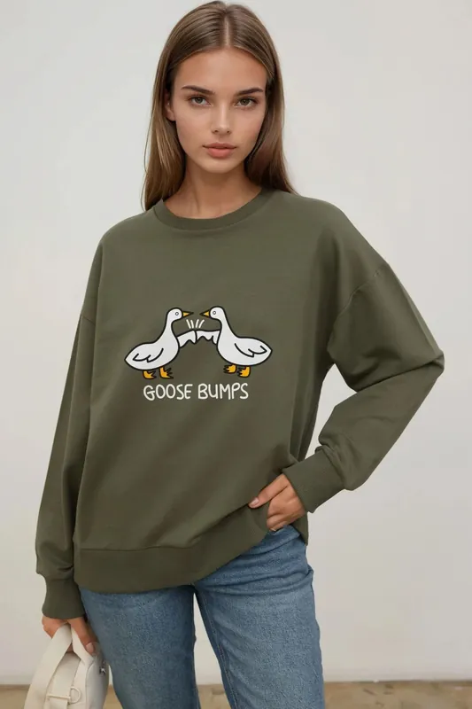 Printed Crew Neck Relaxed Fit Sweatshirt - Hiccup
