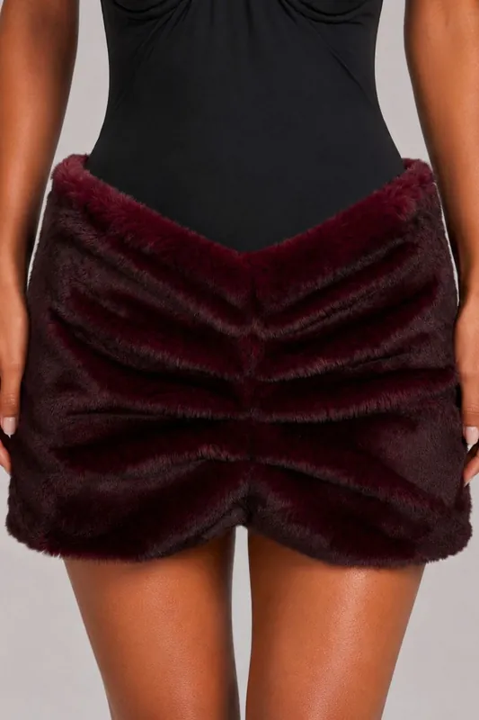 Faux Fur Ruched Mini Skirt - Textured - Mini - Skirt