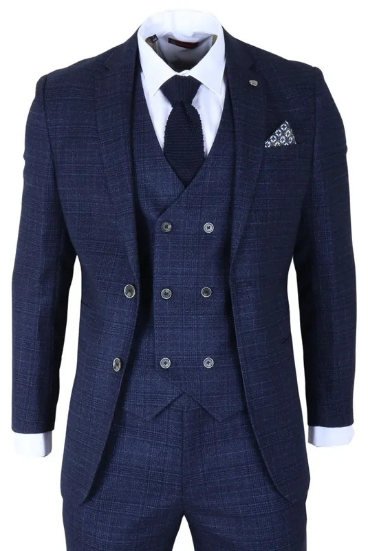 Men's Plain Check 3 Piece Slim Fit Formal Wedding Suit - Infinity Leather