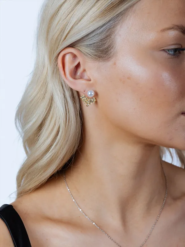 Pearl Leaf Earrings in Light Gold - Gift Boxed
