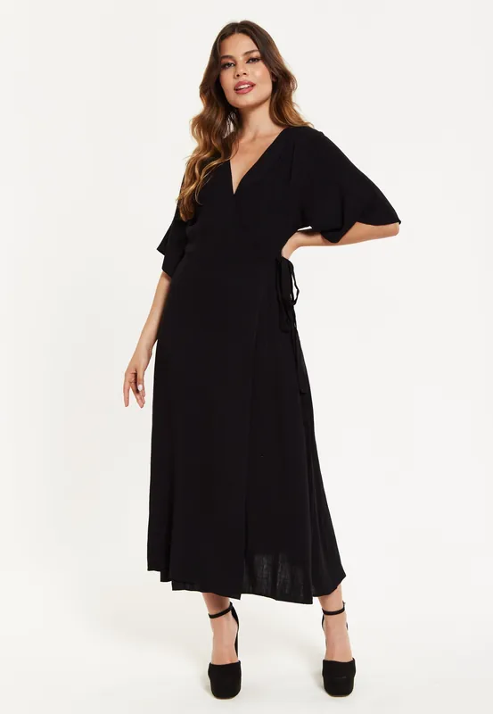 Liquorish Black Maxi Wrap Dress