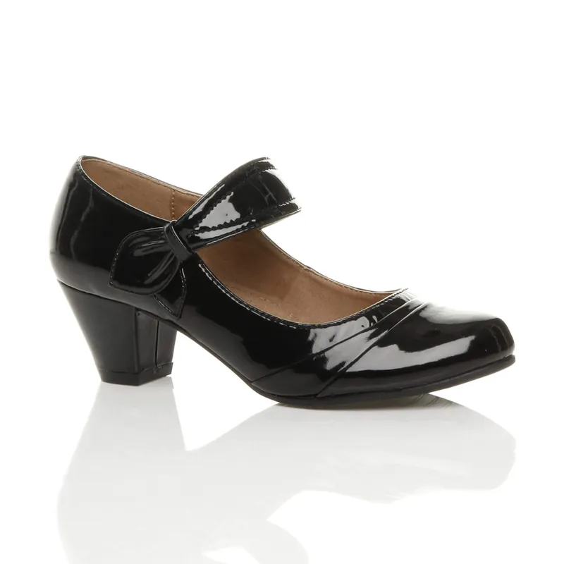 Mid Block Heel Comfort Mary Jane Court Shoes - AJVANI