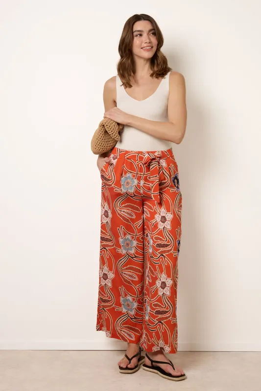 Orange Paper Bag Tie Waist Wide Leg Trousers - Blue Vanilla