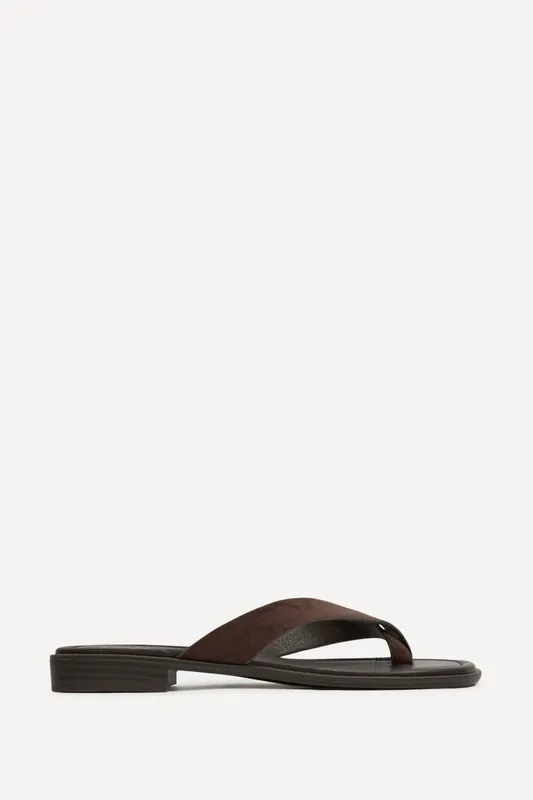 Kimmi Brown Faux Suede Flat Sandals - Linzi