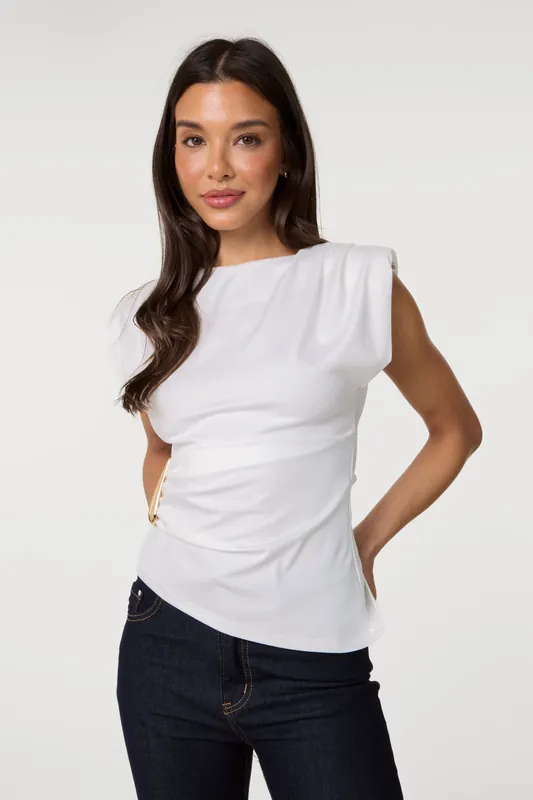 Ivory Shoulder Pad With Buckle Jersey Top - Pink Vanilla