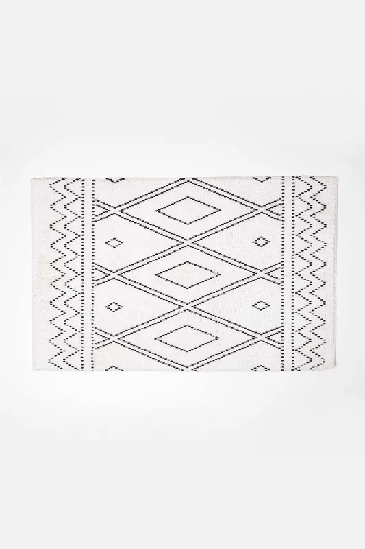 Black and White Bath Mat 100% Cotton Boho Design, 50 x 80 cm - Homescapes