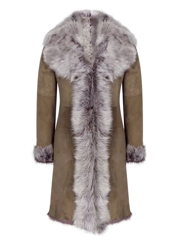 Long Suede Toscana Sheepskin Taupe Coat - TruClothing
