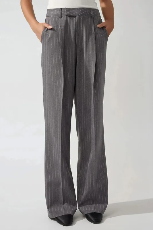 Pleated Striped Straight Leg Pants - Hiccup