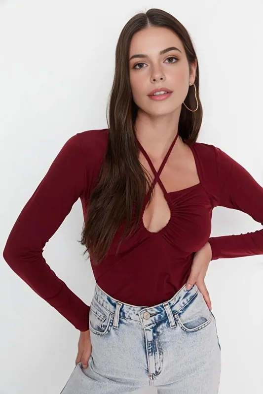 Knit Blouse With Neck-Tie Detail