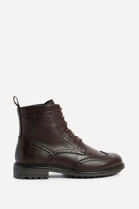 Leonardo Mens Brown Faux Leather Brogue Boots - Linzi
